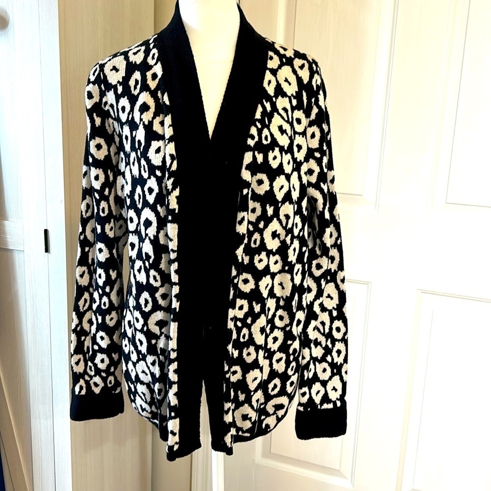 Kim Rogers Women Black & White Open Front Cardigan Sz 1x